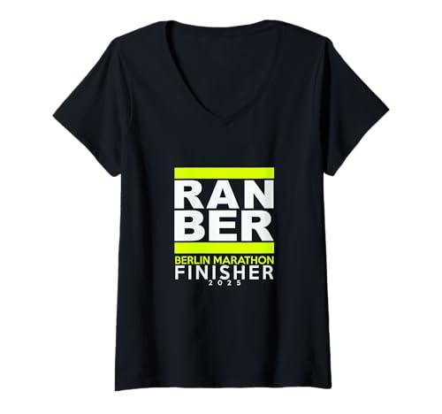 Damen Marathon Berlin 2025 Finisher T-Shirt mit V-Ausschnitt von Marathon BERLIN 2025 Finisher Geschenkidee