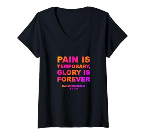 Damen Marathon Berlin 2025 Finisher T-Shirt mit V-Ausschnitt von Marathon BERLIN 2025 Finisher Geschenkidee