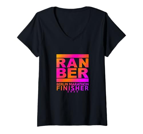 Damen Marathon Berlin 2025 Finisher T-Shirt mit V-Ausschnitt von Marathon BERLIN 2025 Finisher Geschenkidee