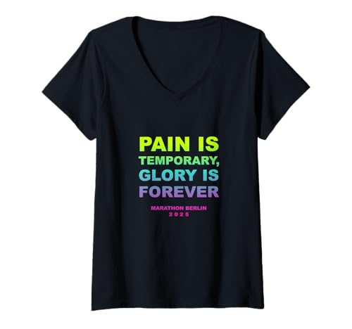 Damen Marathon Berlin 2025 Finisher T-Shirt mit V-Ausschnitt von Marathon BERLIN 2025 Finisher Geschenkidee