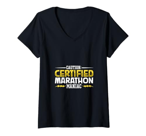Damen Achtung - Zertifizierter Marathonfreak T-Shirt mit V-Ausschnitt Damen Achtung - Zertifizierter Marathonfreak T-Shirt mit V-Ausschnitt von Marathon Lauftraining Designs