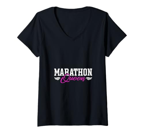 Damen Läuferin mit Krone - Marathon Queen T-Shirt mit V-Ausschnitt Damen Läuferin mit Krone - Marathon Queen T-Shirt mit V-Ausschnitt von Marathon Lauftraining Designs