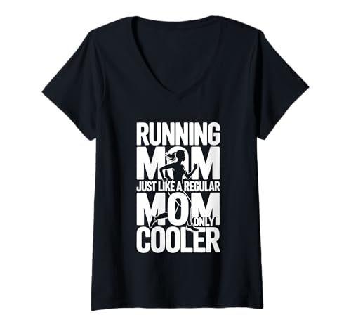 Damen Running Mom Just Like A Regular Mom Only Cooler T-Shirt mit V-Ausschnitt Damen Running Mom Just Like A Regular Mom Only Cooler T-Shirt mit V-Ausschnitt von Marathon Mutterschaft Fitness Vibes