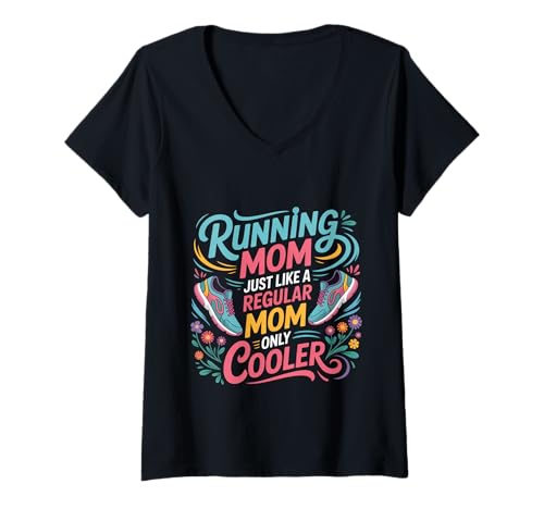 Damen Running Mom Just Like A Regular Mom Only Cooler - T-Shirt mit V-Ausschnitt Damen Running Mom Just Like A Regular Mom Only Cooler - T-Shirt mit V-Ausschnitt von Marathon Mutterschaft Fitness Vibes