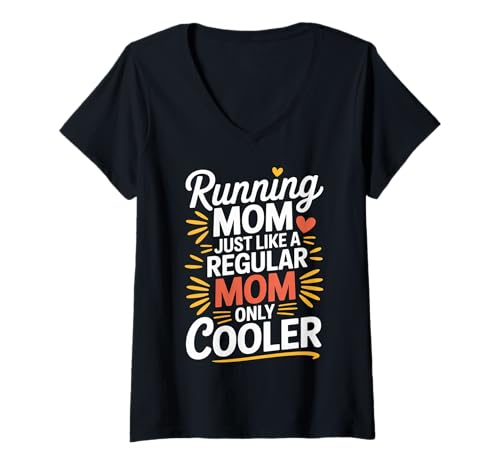 Damen Running Mom Just Like A Regular Mom Only Cooler - T-Shirt mit V-Ausschnitt Damen Running Mom Just Like A Regular Mom Only Cooler - T-Shirt mit V-Ausschnitt von Marathon Mutterschaft Fitness Vibes
