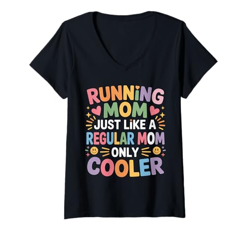 Damen Running Mom Just Like A Regular Mom Only Cooler - T-Shirt mit V-Ausschnitt Damen Running Mom Just Like A Regular Mom Only Cooler - T-Shirt mit V-Ausschnitt von Marathon Mutterschaft Fitness Vibes
