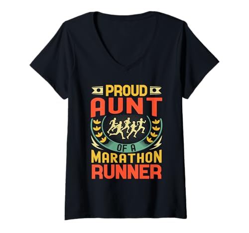 Damen Stolze Tante eines Marathonläufers Tante Geschenke Retro Vintage T-Shirt mit V-Ausschnitt von Marathon Runner Matching Family tees