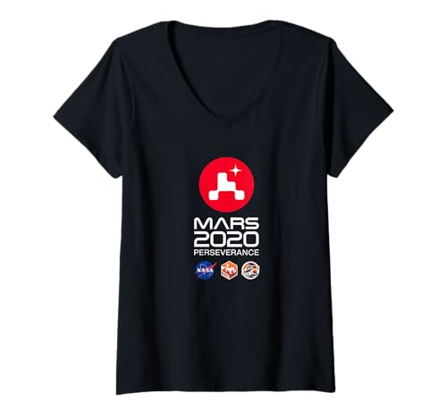 Damen Ausdauer Mars Rover Mission 2020 | Patch Logo T-Shirt mit V-Ausschnitt von Marboys