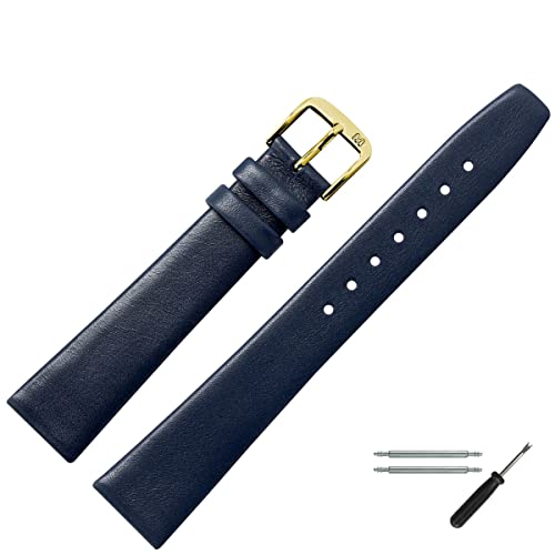 MARBURGER Uhrenarmband 12mm Leder Blau Glatt - Werkzeug Montage Set 7101250000220 von MARBURGER