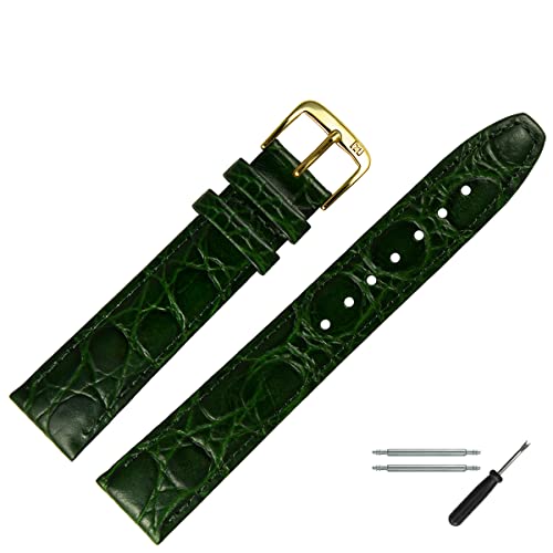 MARBURGER Uhrenarmband 16mm Leder Gruen Kroko (Caiman) Prägung Mit Naht - Werkzeug Montage Set 5291660000220 von MARBURGER