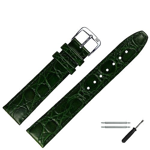 MARBURGER Uhrenarmband 16mm Leder Gruen Kroko (Caiman) Prägung Mit Naht - Werkzeug Montage Set 5291660000120 von MARBURGER