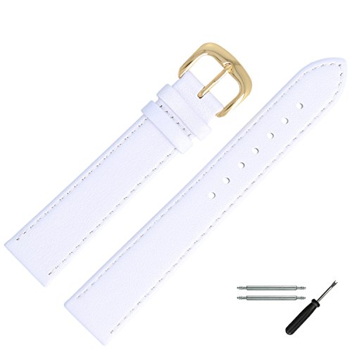 MARBURGER Uhrenarmband 16mm Leder Weiss Gold Glatt Mit Naht - Montage Set 7591620000220 von MARBURGER