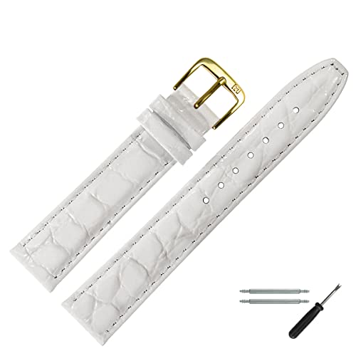 MARBURGER Uhrenarmband 18mm Leder Weiss Kroko (Caiman) Prägung Mit Naht - Werkzeug Montage Set 5291820000220 von MARBURGER