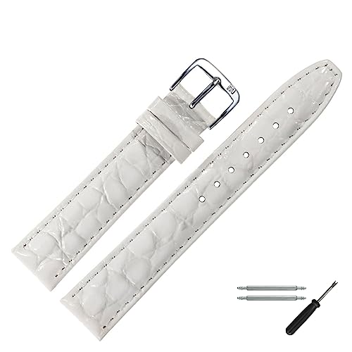 MARBURGER Uhrenarmband 18mm Leder Weiss Kroko (Caiman) Prägung Mit Naht - Werkzeug Montage Set 5291820000120 von MARBURGER