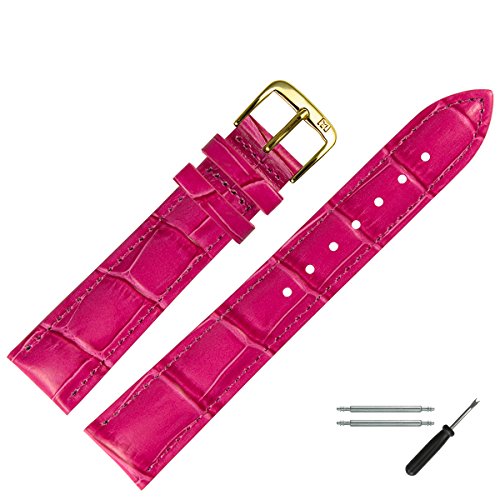 MARBURGER Uhrenarmband 18mm Leder Pink Alligator - Werkzeug Montage Set 1431844000220 von MARBURGER