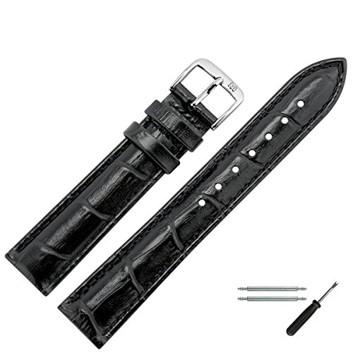 MARBURGER Uhrenarmband 18mm Leder Schwarz Alligator - Werkzeug Montage Set 1431810000120 von MARBURGER