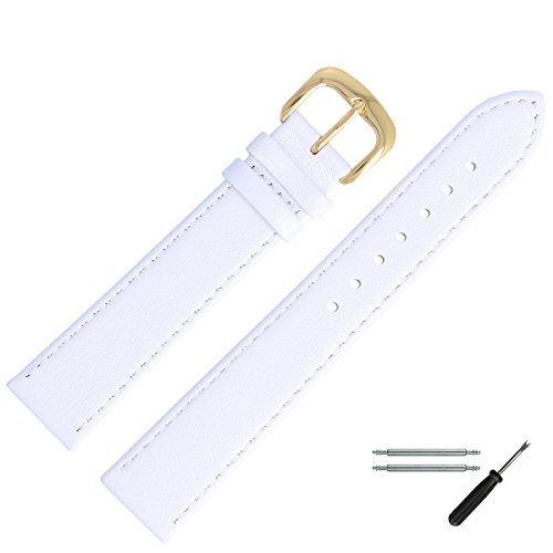 MARBURGER Uhrenarmband 18mm Leder Weiss Glatt Mit Naht - Werkzeug Montage Set 7591820000220 von MARBURGER