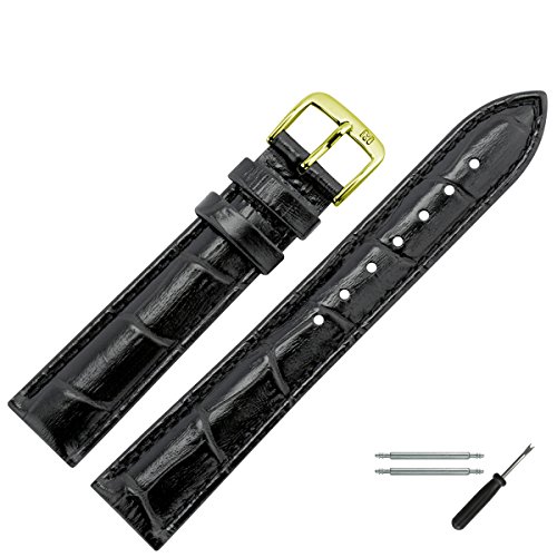 MARBURGER Uhrenarmband 20mm Leder Schwarz Alligator - Werkzeug Montage Set 1432010000220 von MARBURGER