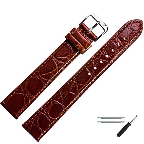 MARBURGER Uhrenarmband 20mm Leder Braun Kroko XL - Werkzeug Montage Set 6812032000120 von MARBURGER