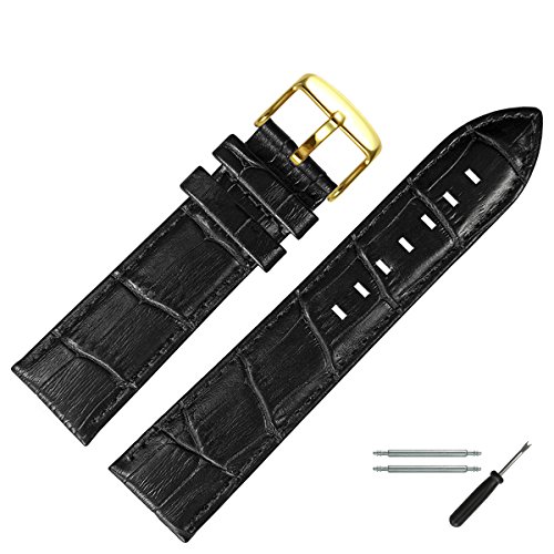 MARBURGER Uhrenarmband 22mm Leder Schwarz Kroko - Uhrband Set 7892210000220 von MARBURGER