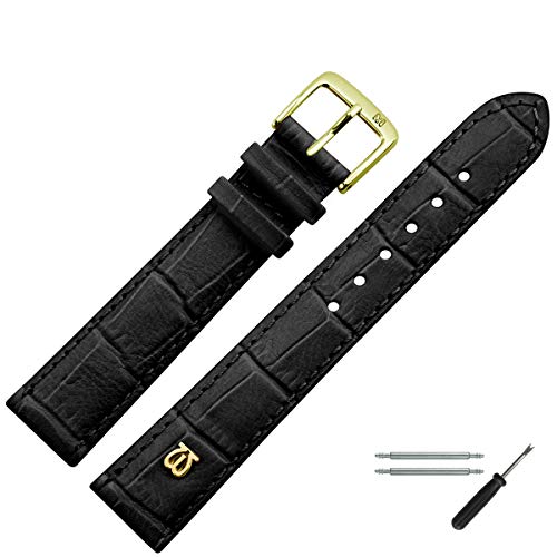 MARBURGER Uhrenarmband 16mm Leder Schwarz Alligator Prägung Mit Naht - Werkzeug Montage Set 5281610000220 von MARBURGER