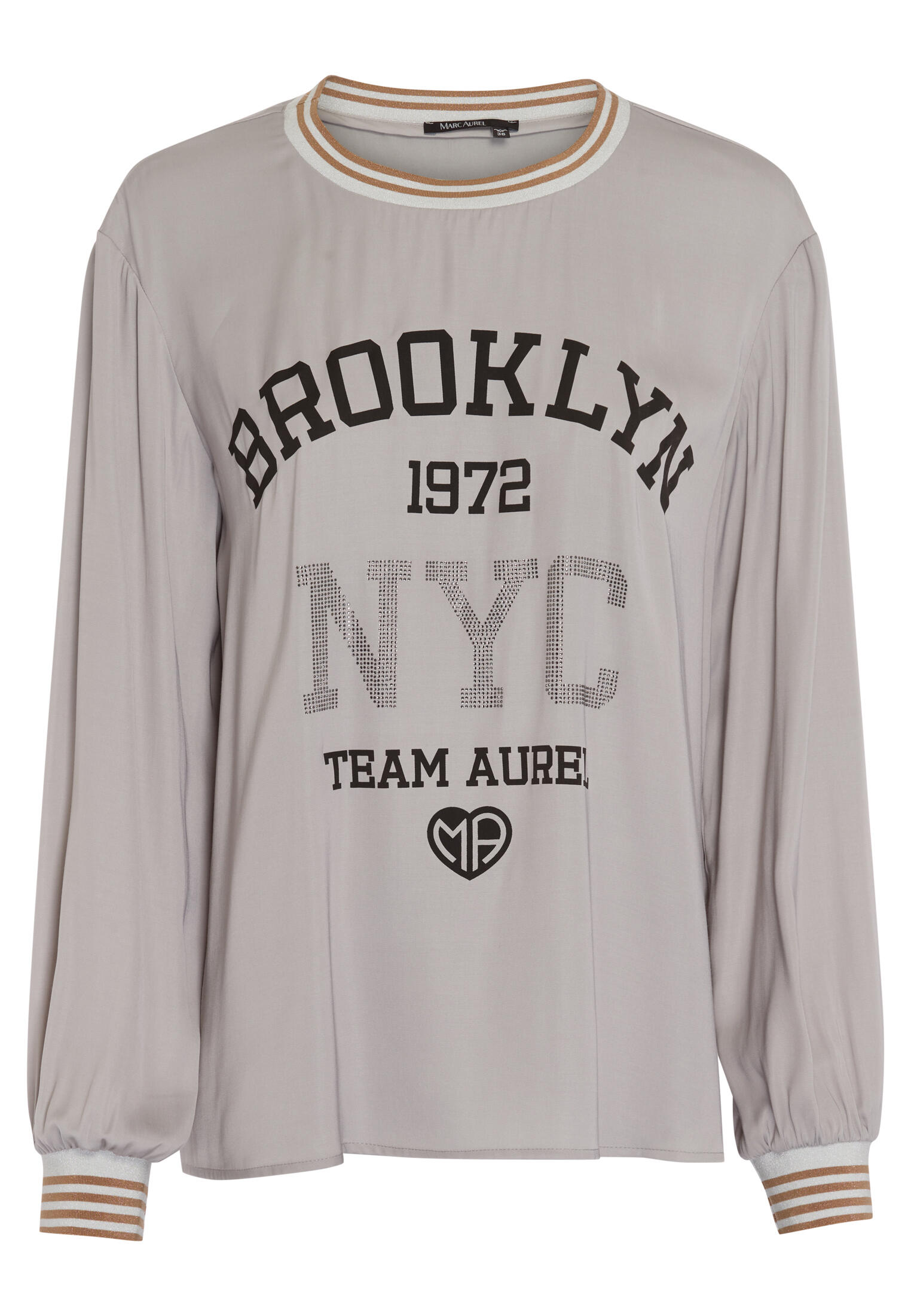 Marc Aurel - Satin-Top mit College-Print light grey varied - Gr. - 38 von Marc Aurel