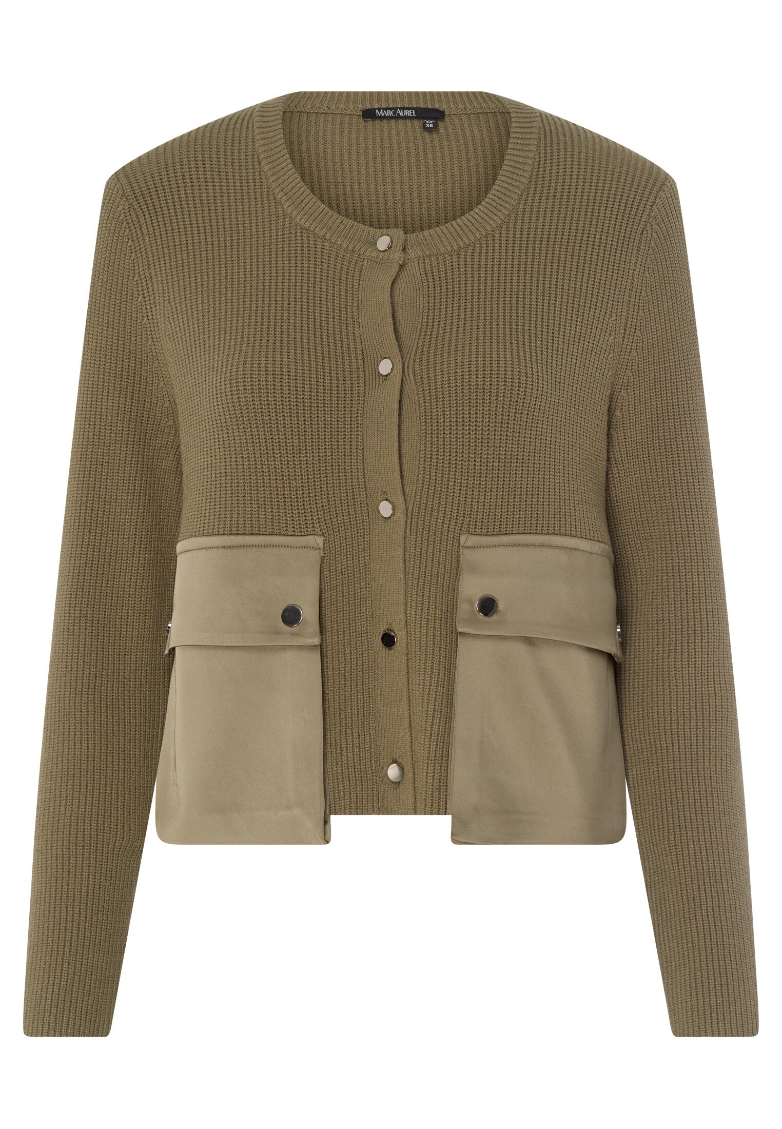 Marc Aurel - Strickjacke mit Satin-Taschen khaki - Gr. - 34 von Marc Aurel
