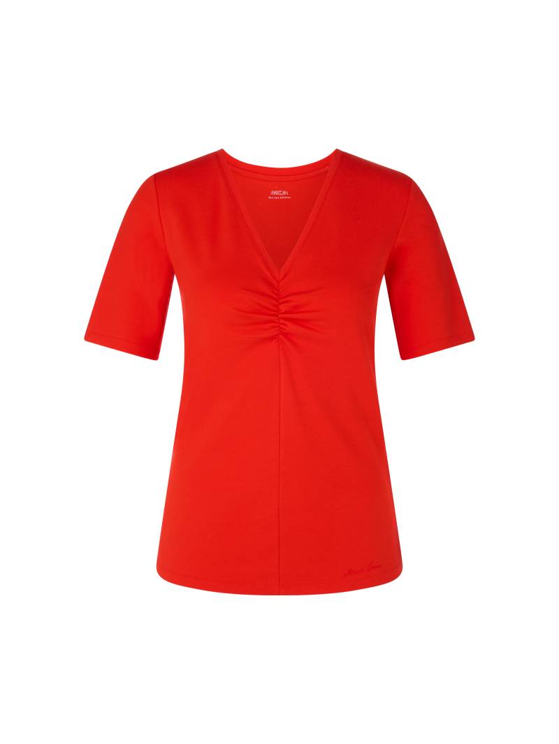 Marc Cain Collections - Feminines uni T-Shirt mit Raffung flame red - Gr. - 38 von Marc Cain Collections