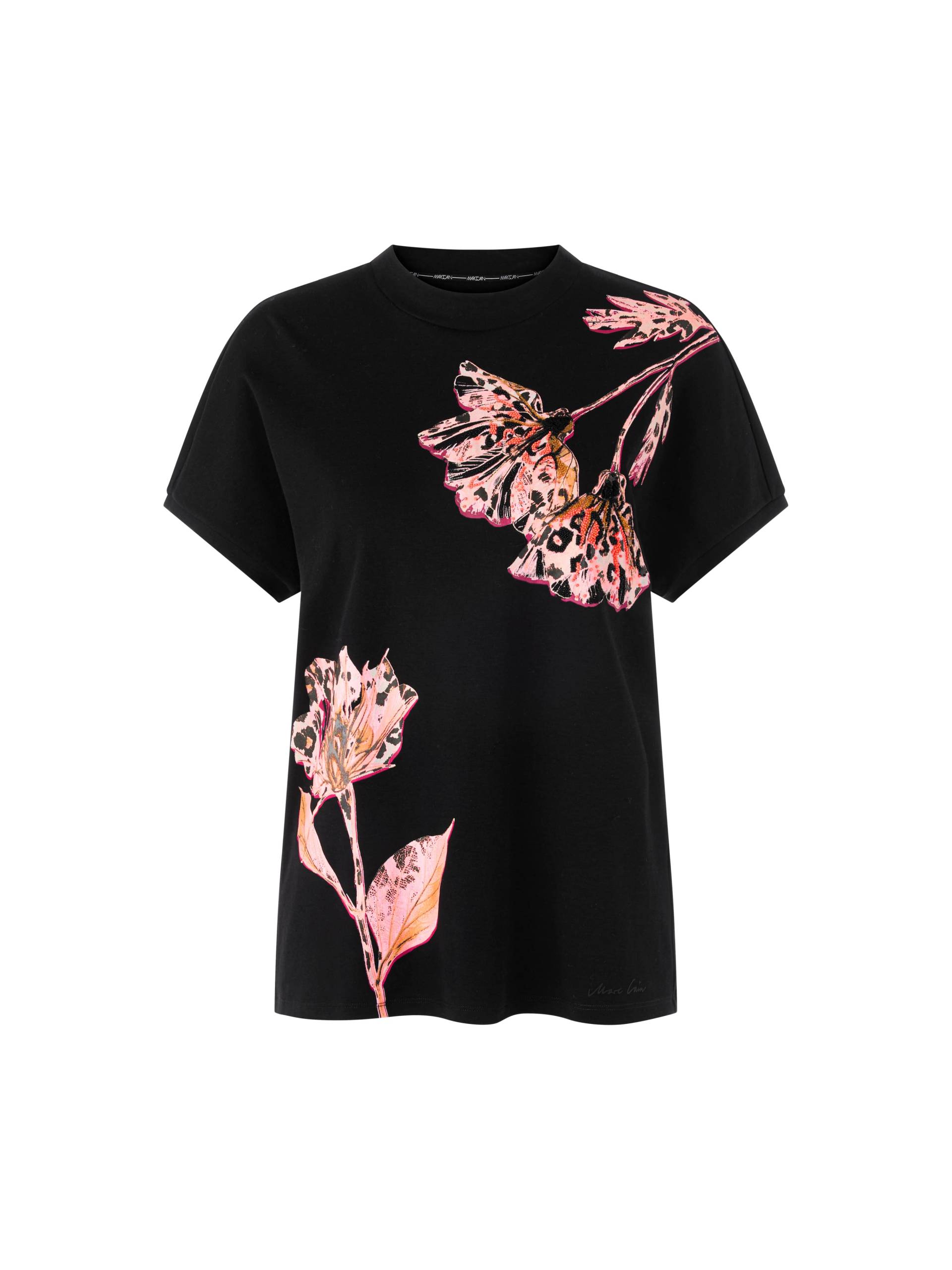 Marc Cain Collections - Florales T-Shirt mit Perlendetails black - Gr. - 42 von Marc Cain Collections