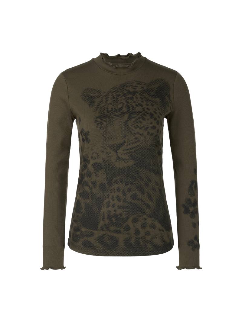 Marc Cain Sports - Shirt aus Baumwoll-Ripp mit Leo olive drab - Gr. - 40 von Marc Cain Sports