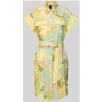 Marc Cain Knielanges Hemdblusenkleid aus Leinen-Mix mit Bindegürtel in Gelb, Größe 42 von Marc Cain