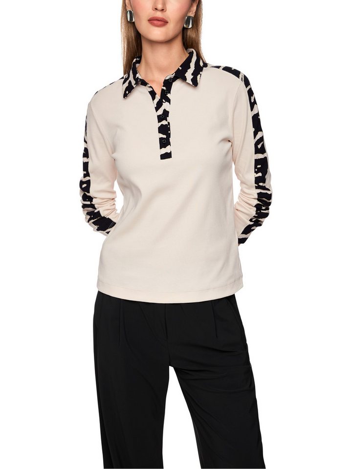Marc Cain Langarm-Poloshirt Tiger Mania Premium Damenmode mit Animal Details am Kragen und Ärmeln, figurnah geschnitten von Marc Cain