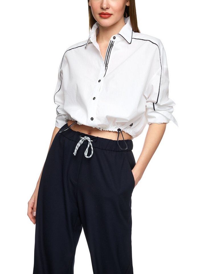 Marc Cain Langarmbluse Logomania Premium Damenmode verkürzte Form, Gummibund am Saum von Marc Cain