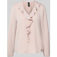 Marc Cain Regular Fit Bluse mit V-Ausschnitt und Volants in Kitt, Größe 36 von Marc Cain