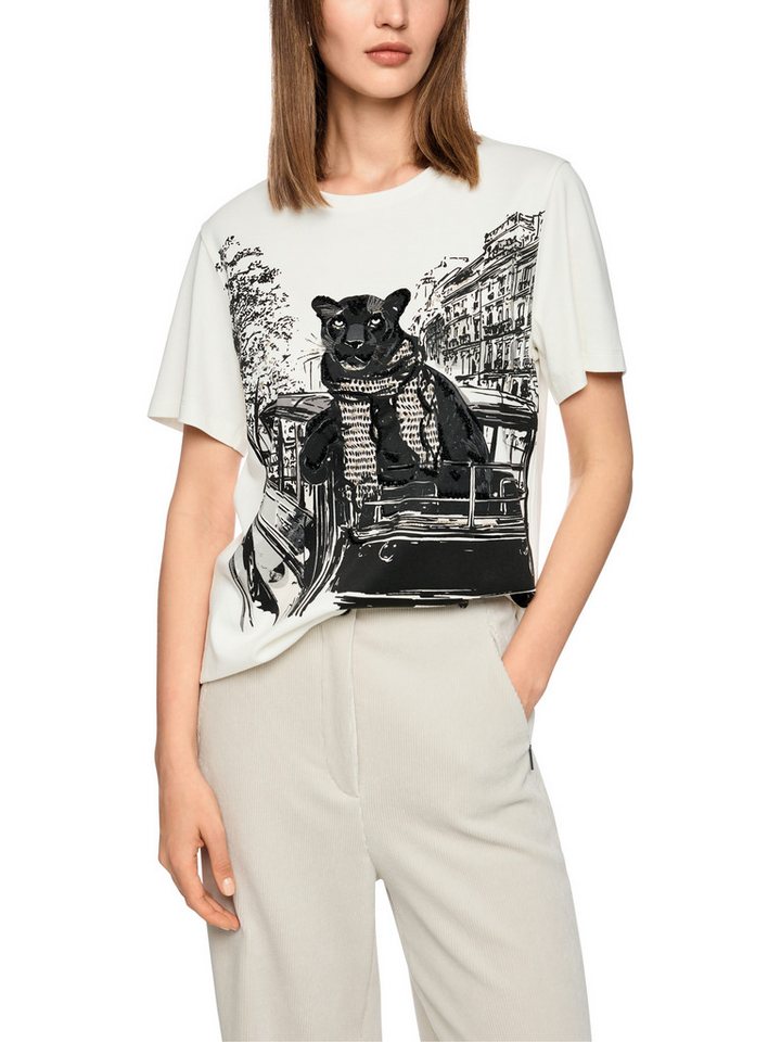 Marc Cain T-Shirt City Tours Premium Damenmode mit Panther-Print und aufgestickte Miniperlen, Legere Form, Rundhals von Marc Cain