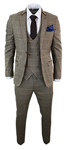 Marc Darcy Herrenanzug 3 Teilig Braun Fischgräte Tweed Design Kariert Tailored Fit Klassisch von Marc Darcy