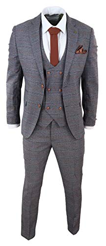 Marc Darcy Herrenanzug 3 Teilig Prince of Wales Grau Tweed Fischgräte Design Slim Fit von Marc Darcy