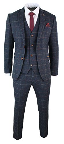 Marc Darcy Herrenanzug Blau Karriert Fischgräte Tweed Design Vintage 3 Teilig von Marc Darcy