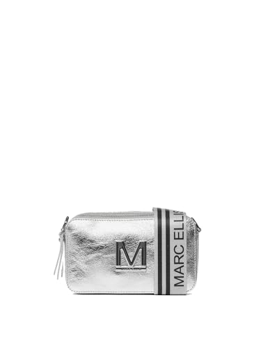 Marc Ellis New York Damen-Schultertasche aus echtem Leder, hergestellt in Italien, 20 x 12 x 8 cm, silber / schwarz, Einheitsgröße von Marc Ellis New York
