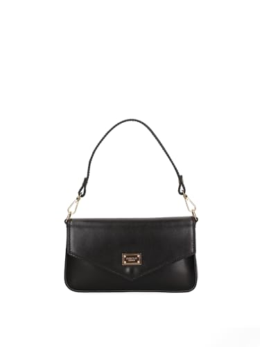 Marc Ellis New York Damen-Schultertasche aus echtem Leder, hergestellt in Italien, 21 x 12 x 3 cm, Schwarz und Gold., Einheitsgröße von Marc Ellis New York