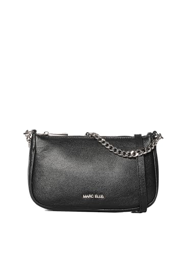 Marc Ellis New York Damen-Schultertasche aus echtem Leder, hergestellt in Italien, 26 x 15 x 7 cm, Schwarz und Silber, Einheitsgröße von Marc Ellis New York