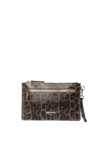 Marc Ellis New York Damen-Schultertasche aus echtem Leder, hergestellt in Italien, 26 x 16,5 x 1,5 cm, Leopard und Gold, Einheitsgröße von Marc Ellis New York