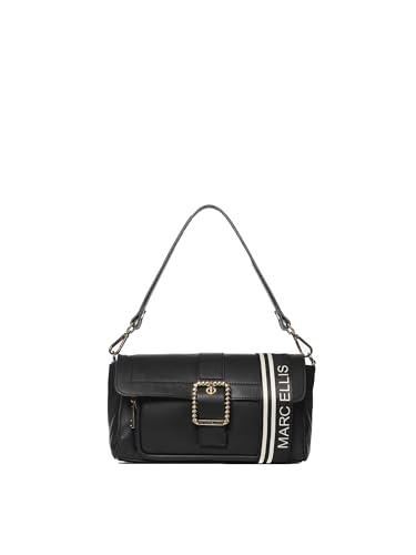 Marc Ellis New York Damen-Schultertasche aus echtem Leder, hergestellt in Italien, 30 x 15 x 11 cm, Schwarz und Gold., Einheitsgröße von Marc Ellis New York