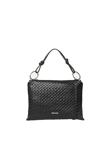 Marc Ellis New York Damen-Schultertasche aus echtem Leder, hergestellt in Italien, 36 x 26,5 x 3 cm, Schwarz und Gold., Einheitsgröße von Marc Ellis New York