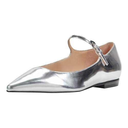 Marc Fisher LTD Damen Trella Mary Jane Flat, Silber Spiegel Metallic Leder 040, 38 EU von Marc Fisher LTD