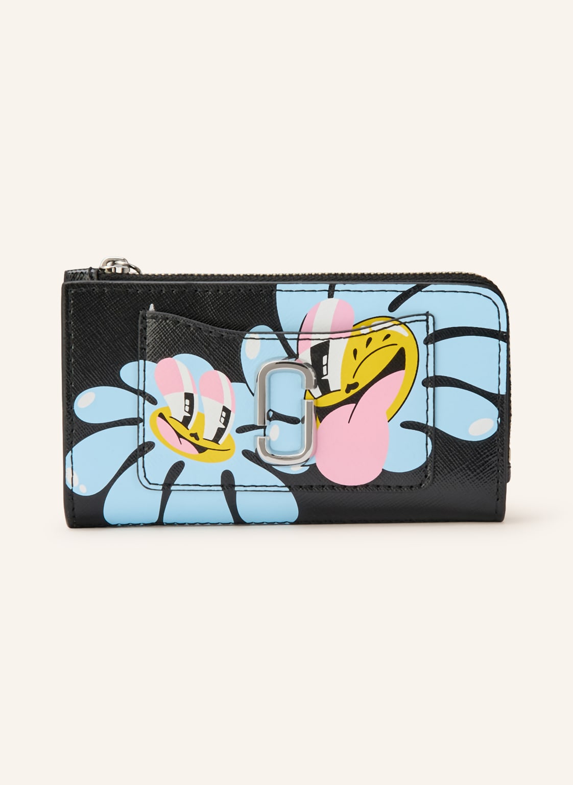Marc Jacobs Geldbörse The Medium Flat Wallet Flower Faces schwarz von Marc Jacobs