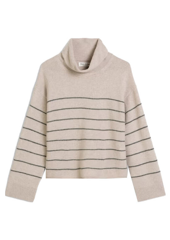 Marc OPolo Casual - Gestreifter Rollkragenpullover beige - Gr. - M von Marc O'Polo Casual