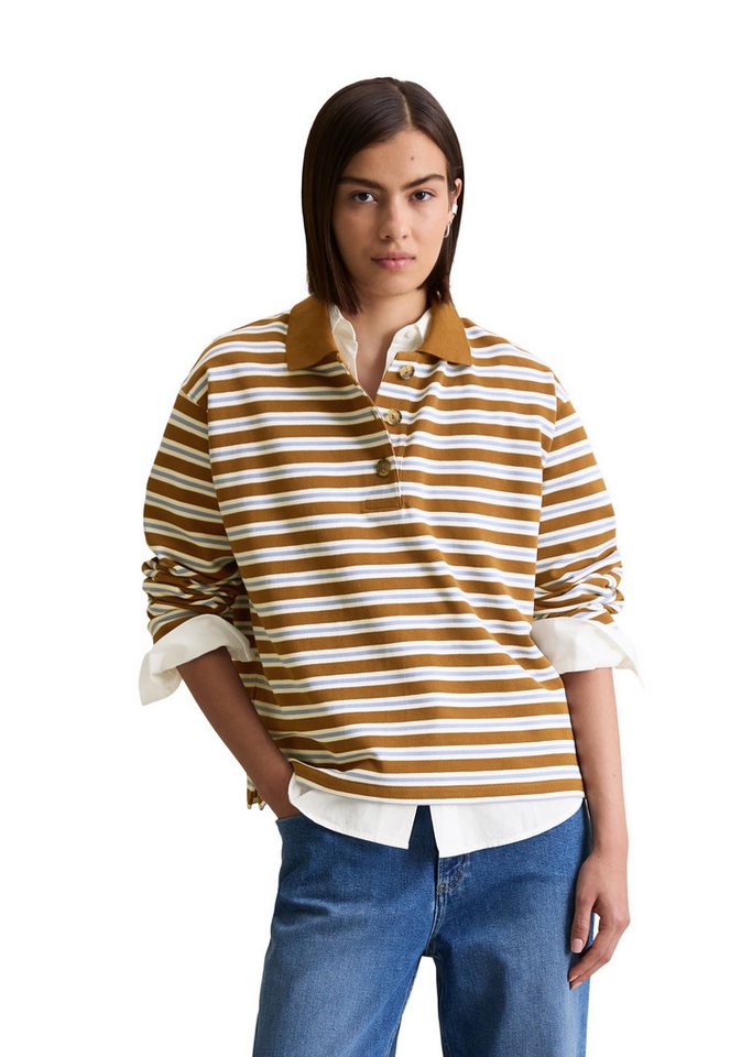 Marc O'Polo DENIM Langarm-Poloshirt aus gestreiftem Heavy Piqué-Jersey von Marc O'Polo DENIM
