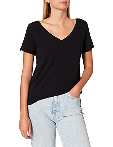 Marc O'Polo Denim Damen T-Shirt mit V-Ausschnitt, bequemes Oberteil aus Bio Baumwolle, urbanes Kurzarmshirt für Frauen, Schwarz (990), XS von Marc O'Polo