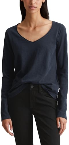 MARC O'POLO Denim Damen Langarmshirt aus Bio-Baumwolle mit V-Ausschnitt, Blau (Scandinavian Blue), XXL von Marc O'Polo